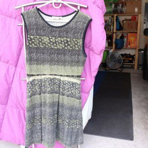 Aryeh Anthropologie Olive herringbone motif gathered waist dress with POCKETS